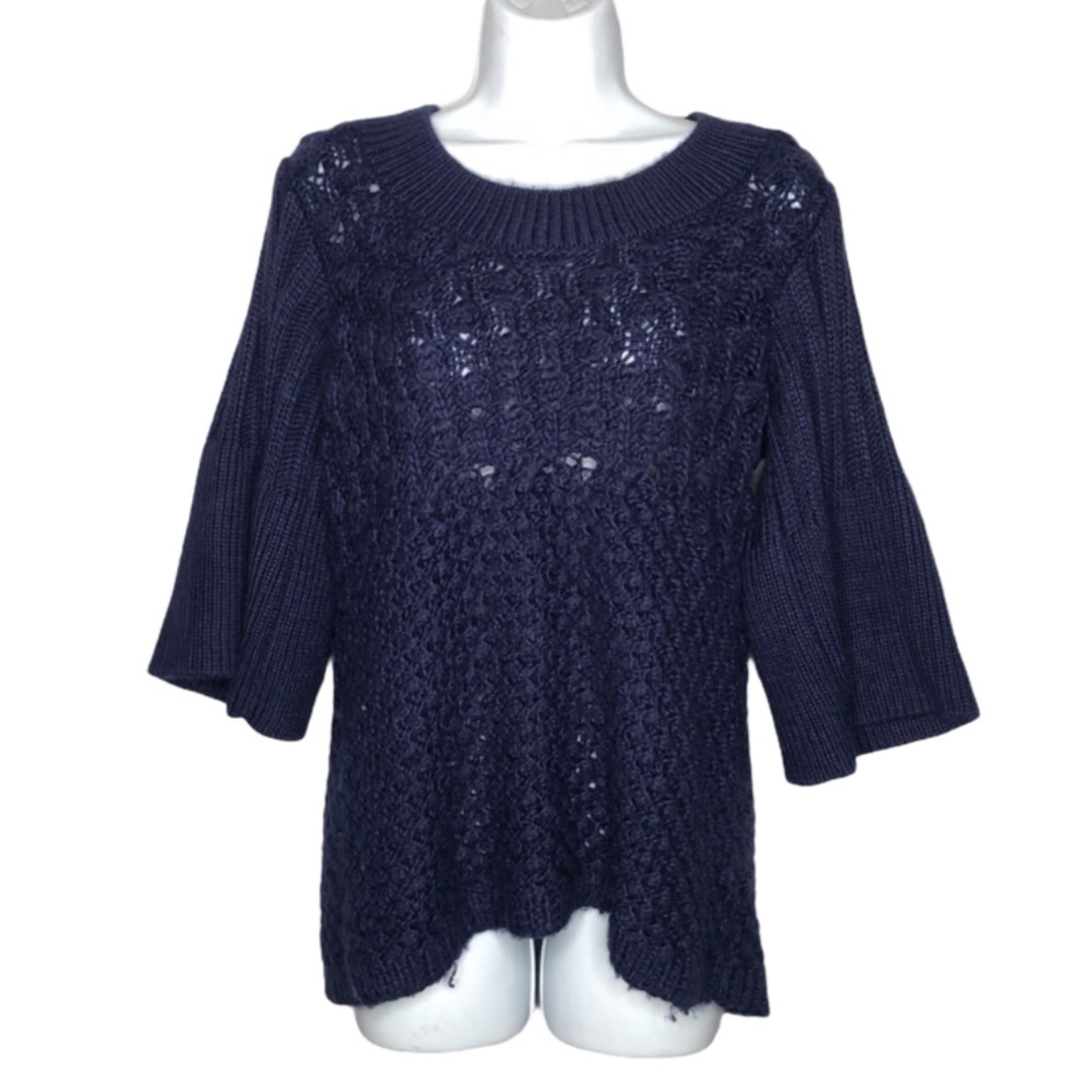 Design History Navy Blue Open Knit Sweater Large